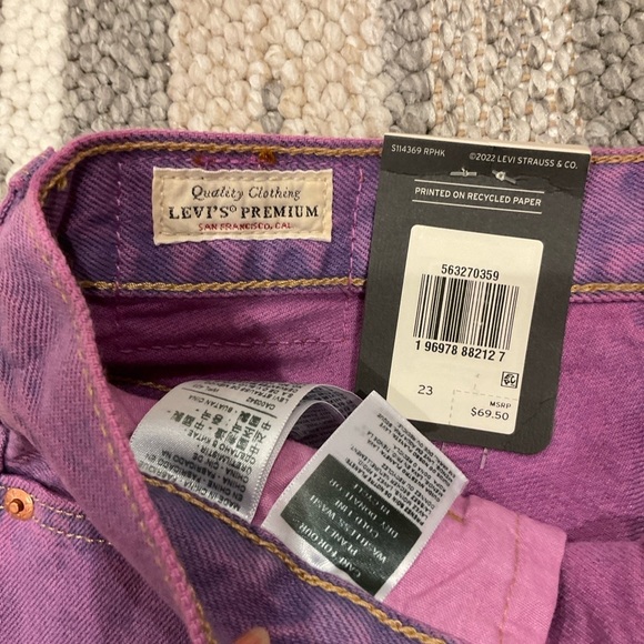 NWT Levi's 501 Premium Mini Shorts  Fringe Button Fly  in Purple Dye Size 23 - Picture 7 of 13